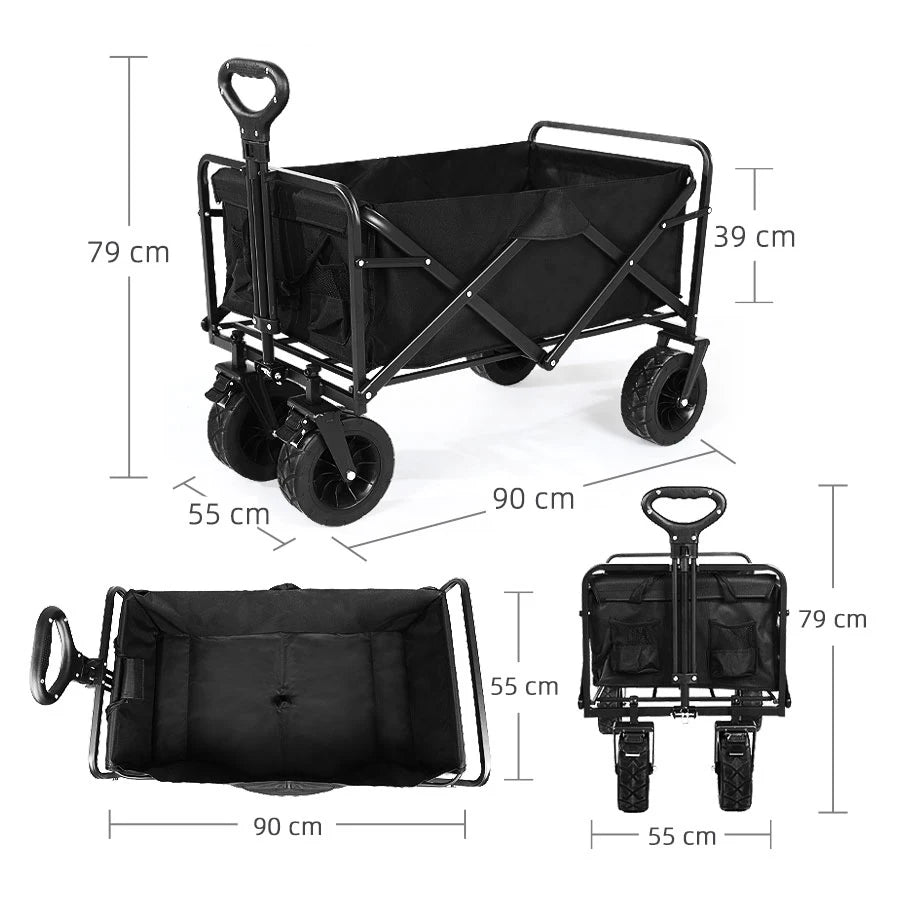 Heavy Duty Outdoor Folding Wagon Cart Large Capacity Collapsible Utility Wagon Trolley Portable Garden Beach Camping Equipment