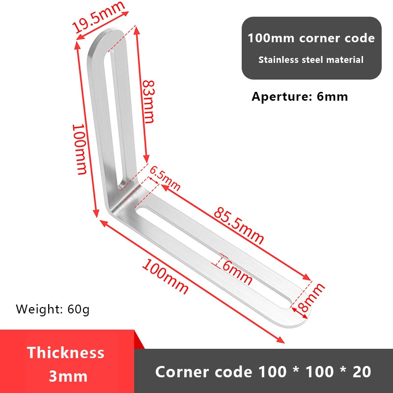 1Pc L-shaped Shelf Bracket Connector Stainless Steel Adjustable Angle Code Long Hole Activity 90 ° Right Angle Furniture Fixer