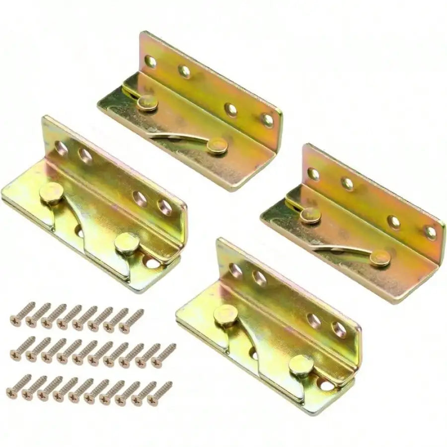 4 Sets Heavy Duty Bed Rail Brackets Non-Mortise Bed Frame Hardware Bed Rail Fittings Wooden Furniture Hinge Fixing Connectors