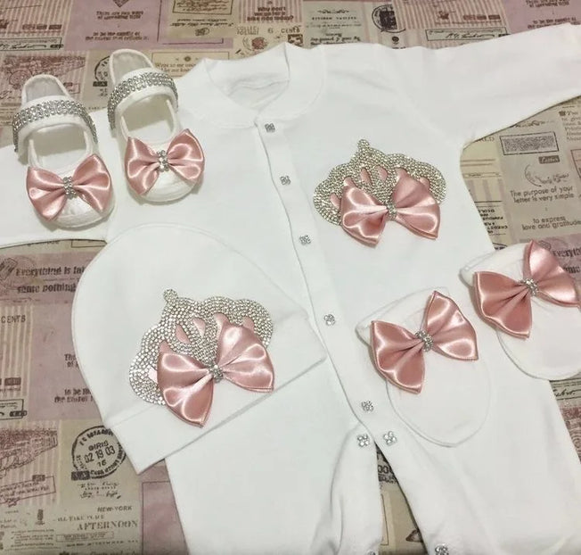 Ins Handmade Baby Cute Lace Collar Climbing Suit 3-piece Set New Baby Baptism Clothes Newborn Baby Romper High Quality Clothes