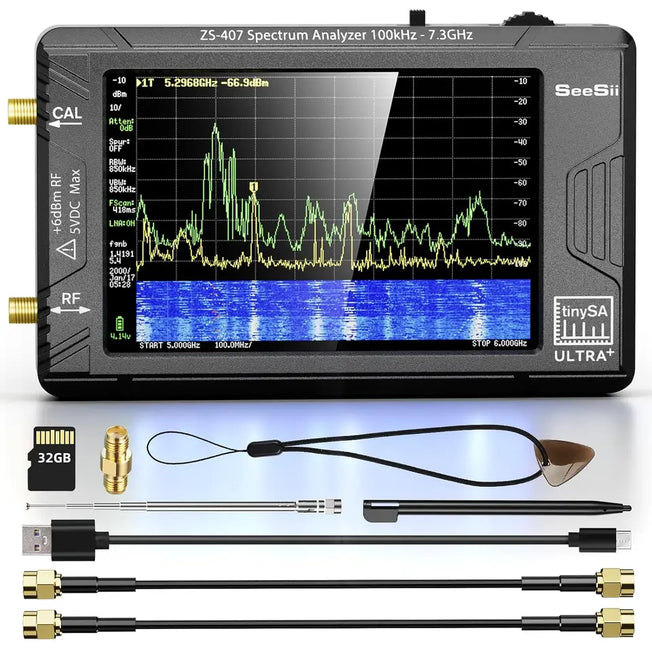 SeeSii TinySA Ultra+ ZS407 7.3GHz Spectrum Analyzer HW V0.5.4 100kHz-7.3GHz Tiny Frequency Analyzer 2-in-1 RF Signal Generator