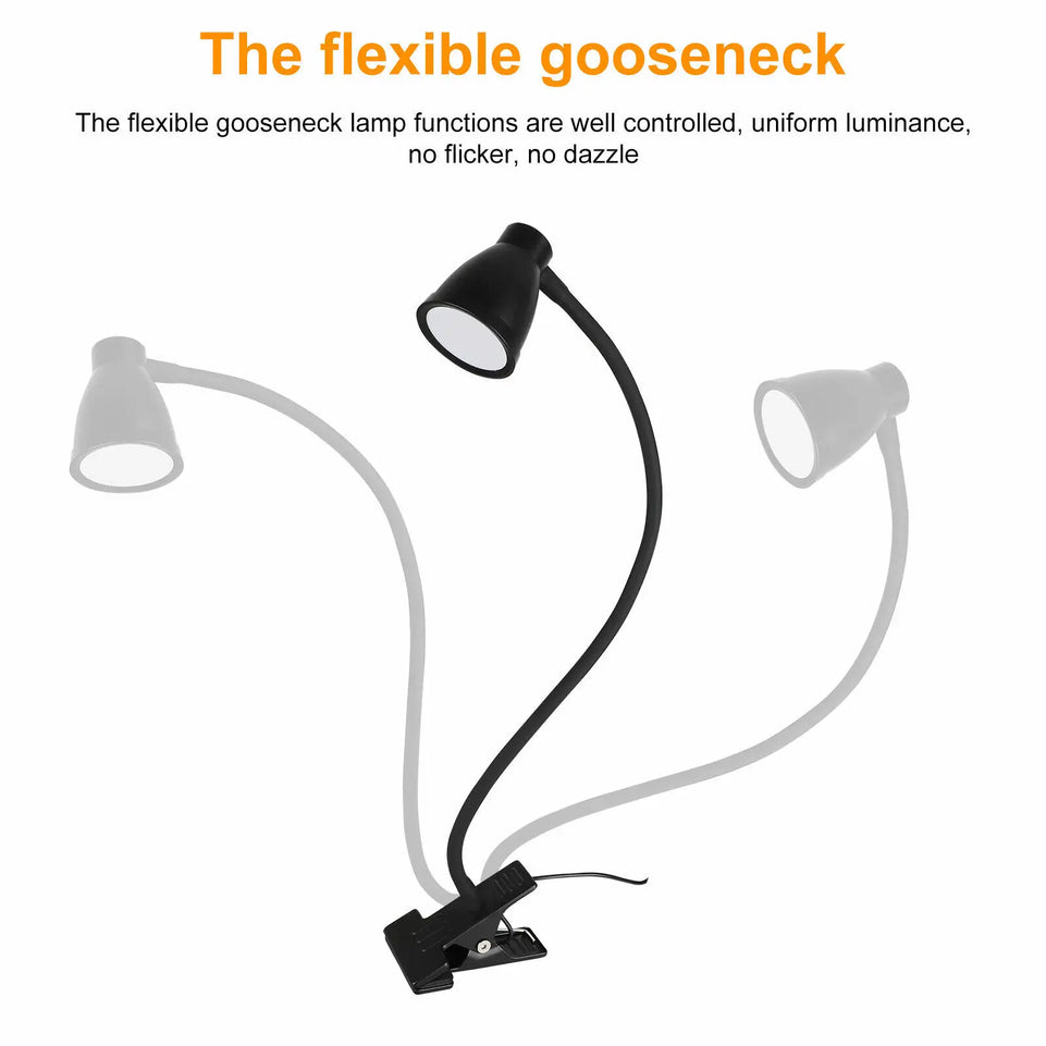 3Colors Horn Type LED Desk Lamp With Clamp Base Adjustable Gooseneck USB Clip Lamp Cupboard Desk Bedside Small Book Lamp