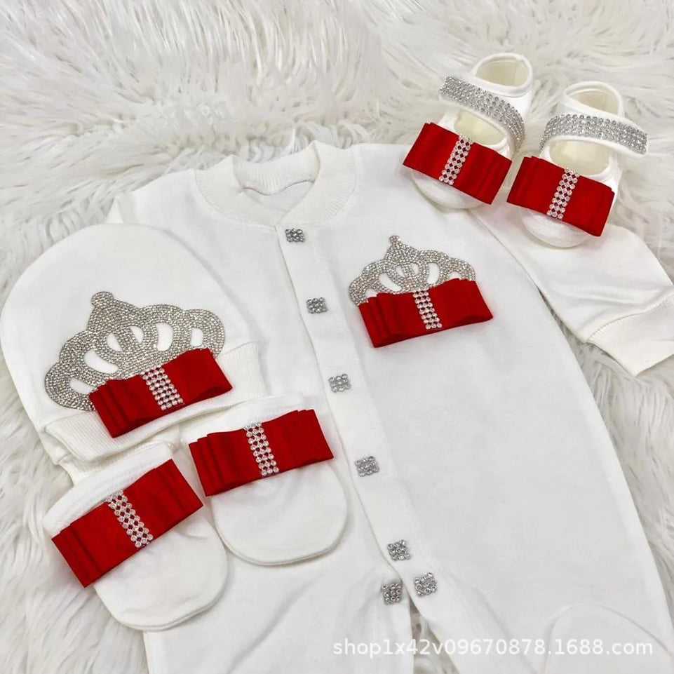 Ins Handmade Baby Cute Lace Collar Climbing Suit 3-piece Set New Baby Baptism Clothes Newborn Baby Romper High Quality Clothes