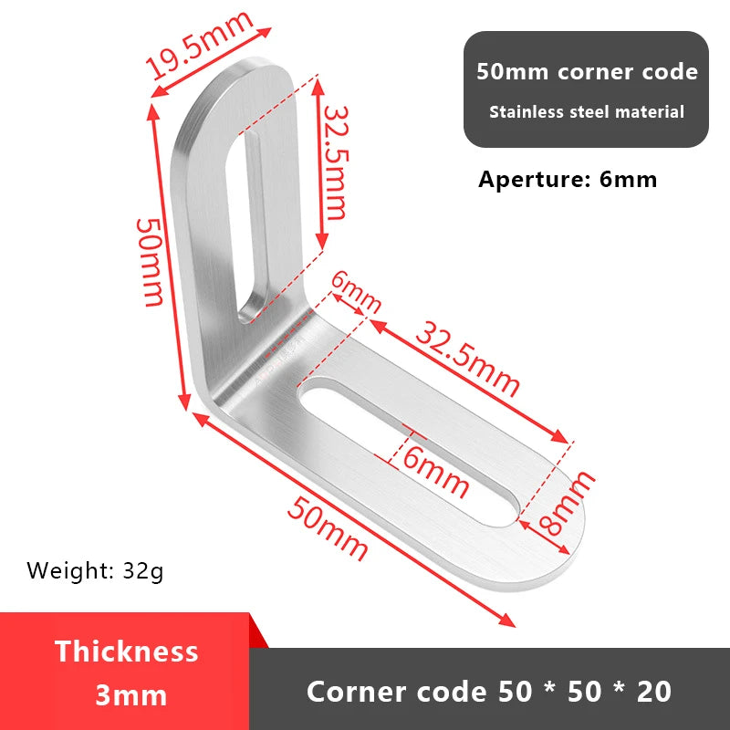 1Pc L-shaped Shelf Bracket Connector Stainless Steel Adjustable Angle Code Long Hole Activity 90 ° Right Angle Furniture Fixer