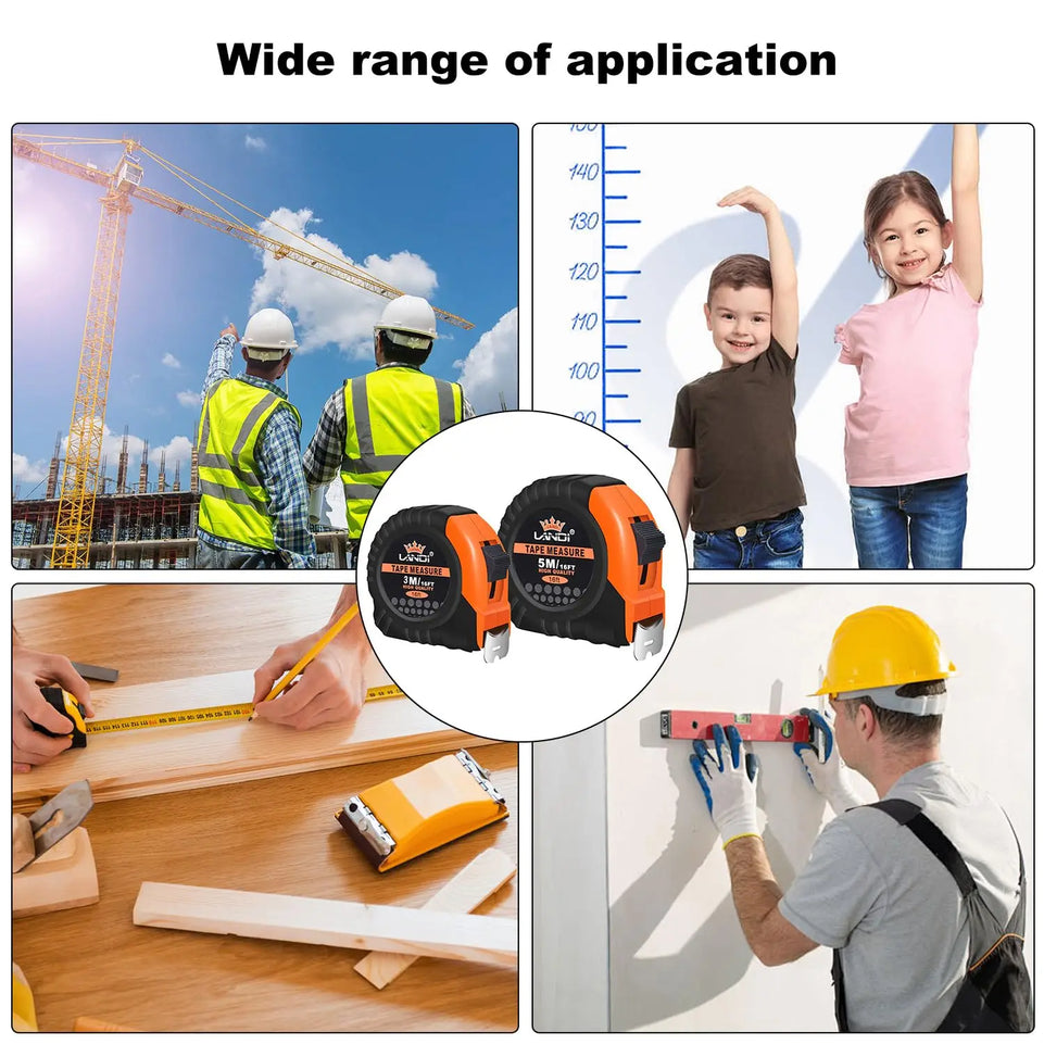 2Pcs Heavy Duty Tape Measure - 5m&3m Retractable Measuring Tapes with Rubber Cover, Metric/Imperial Scale for DIY, Construction