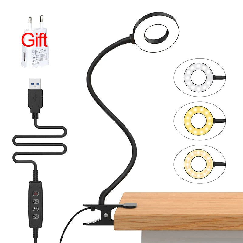LED Desk Lamp with Powered Adjustable Arm,360° Rotating Light,Reading,Nail Art,Selfie,Home Office,Modern Table Lamp w/Lacquered