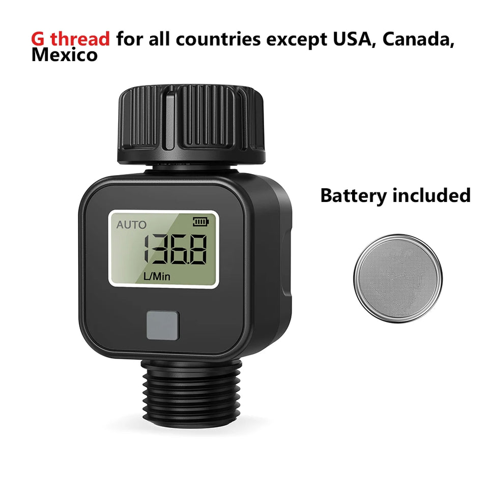 Digital Water Flow Meter High Accuracy IP6X Measure Water Consumption and Flow Rate for Outdoor Garden Watering Irrigation Hose