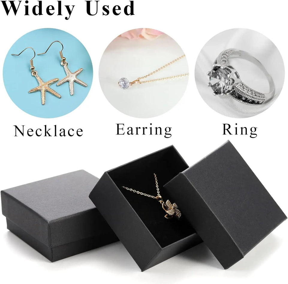 32Pcs-7x7x2.5cm Black Kraft Jewelry Gift Box Cardboard Ring Necklace Earring Packaging Organizer Boxes Case With Sponge Inside