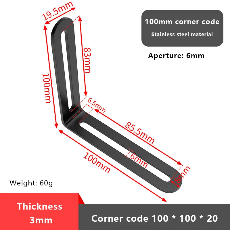 1Pc L-shaped Shelf Bracket Connector Stainless Steel Adjustable Angle Code Long Hole Activity 90 ° Right Angle Furniture Fixer