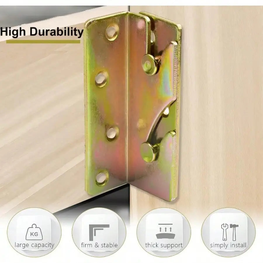 4 Sets Heavy Duty Bed Rail Brackets Non-Mortise Bed Frame Hardware Bed Rail Fittings Wooden Furniture Hinge Fixing Connectors
