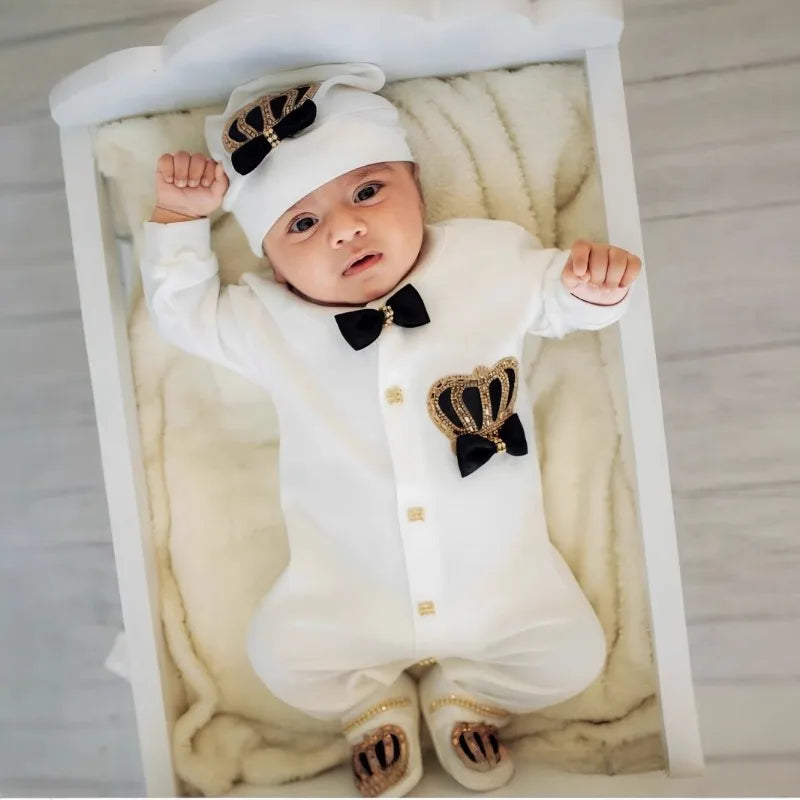 Ins Handmade Baby Cute Lace Collar Climbing Suit 3-piece Set New Baby Baptism Clothes Newborn Baby Romper High Quality Clothes