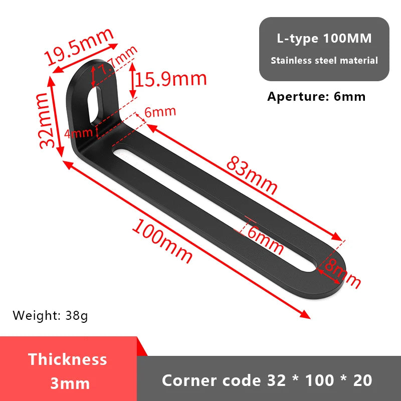 1Pc L-shaped Shelf Bracket Connector Stainless Steel Adjustable Angle Code Long Hole Activity 90 ° Right Angle Furniture Fixer