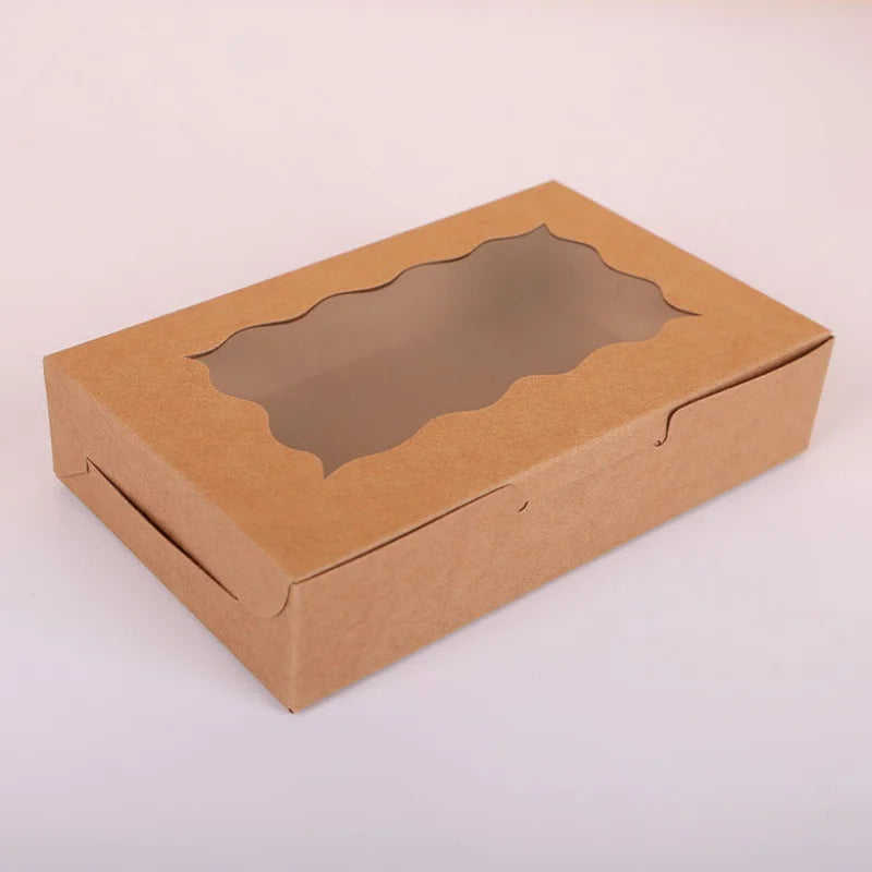 Wholesale Kraft Paper Cake Candy Boxes Rectangle Open Window Wedding Jewelry Chocolate Gift Packaging Box Baking Party Supplies