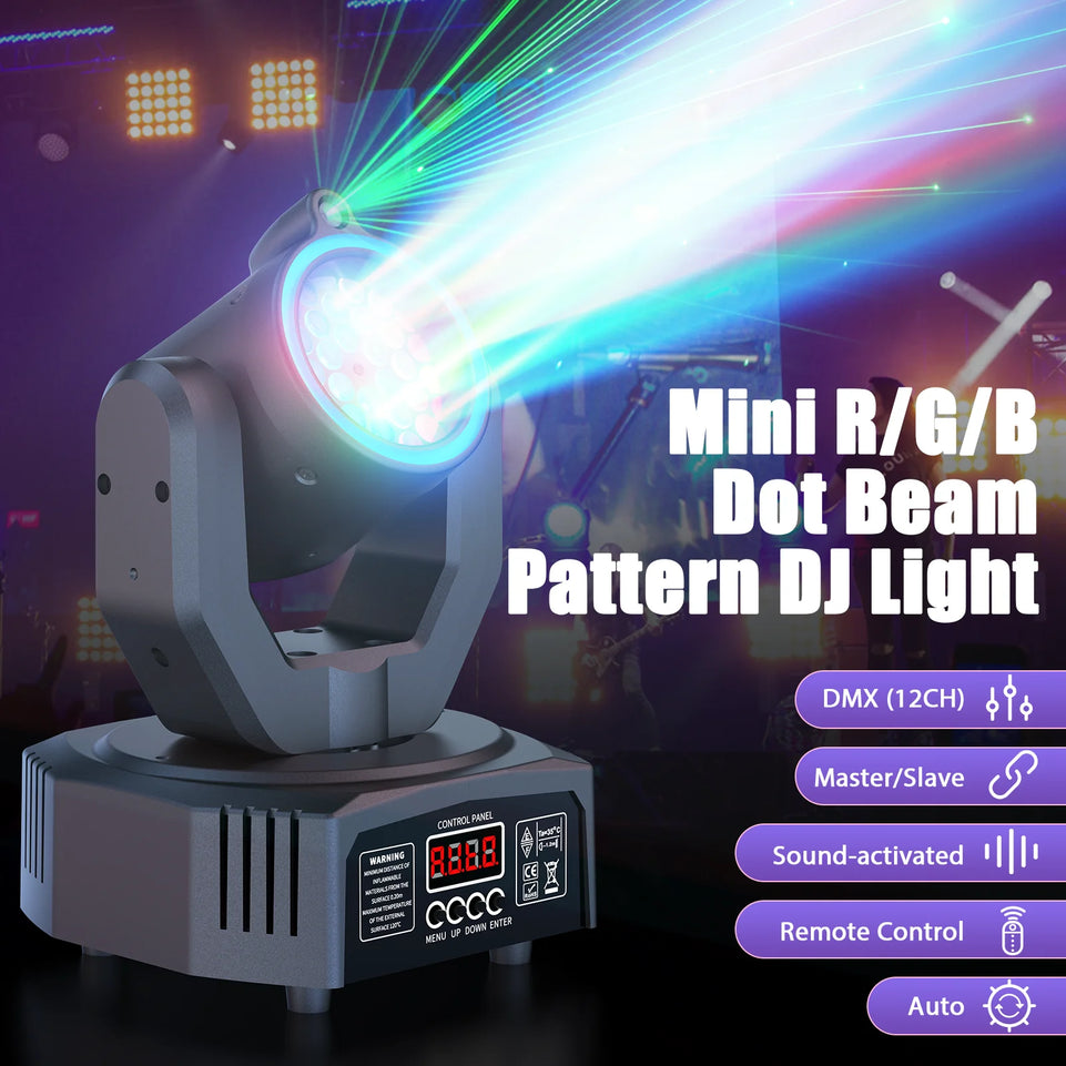U'King Mini 30W Beam Pattern Moving Head Light RGB DMX Sound Activated Strobe Effect Stage Light for DJ Disco Party Christmas
