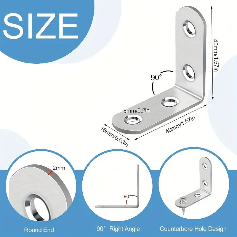A Set Of 50pcs,Including 10pcs 90-Degree Right-Angle Brackets With 40screws,L-Shaped Bracket Hardware For Wooden Shelves,Chairs
