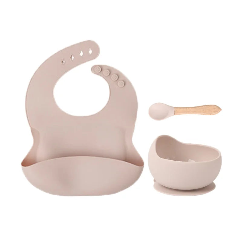 Children's silicone tableware set Baby Complementary Food Training 1/2/3/5PCS Set Sucker Bowl Bib Cup Fork Spoon Set Maternal